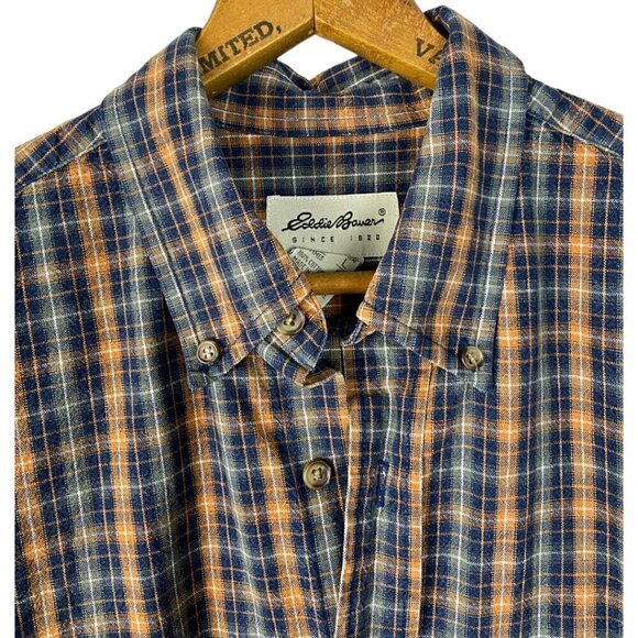 Vintage 90s Plaid Button Down Shirt, Eddie Bauer, Cotton Oxford, XXL, Earth Tone - Picture 3 of 8